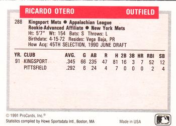 1991-92 ProCards Tomorrow's Heroes #288 Ricky Otero Back