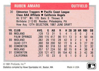 1991-92 ProCards Tomorrow's Heroes #30 Ruben Amaro Jr. Back