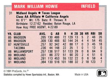1991-92 ProCards Tomorrow's Heroes #31 Mark Howie Back