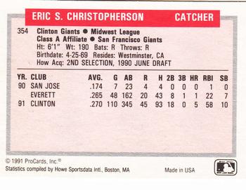 1991-92 ProCards Tomorrow's Heroes #354 Eric Christopherson Back