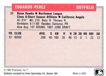 1991-92 ProCards Tomorrow's Heroes #39 Eduardo Perez Back