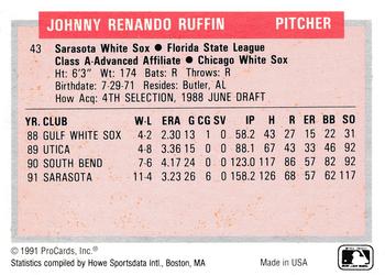 1991-92 ProCards Tomorrow's Heroes #43 Johnny Ruffin Back