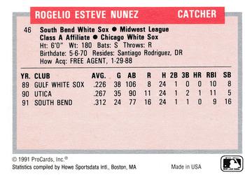 1991-92 ProCards Tomorrow's Heroes #46 Rogelio Nunez Back