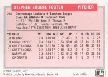 1991-92 ProCards Tomorrow's Heroes #216 Steve Foster Back
