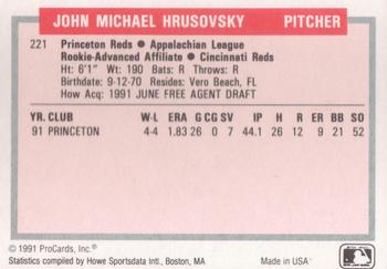 1991-92 ProCards Tomorrow's Heroes #221 John Hrusovsky Back