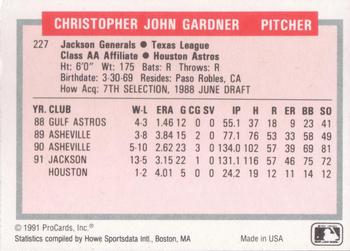 1991-92 ProCards Tomorrow's Heroes #227 Chris Gardner Back