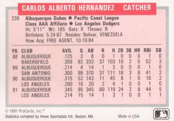 1991-92 ProCards Tomorrow's Heroes #239 Carlos Hernandez Back