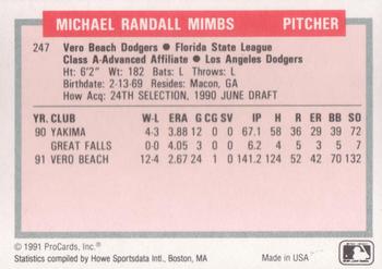 1991-92 ProCards Tomorrow's Heroes #247 Michael Mimbs Back