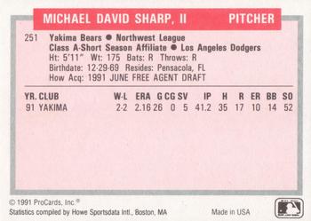 1991-92 ProCards Tomorrow's Heroes #251 Mike Sharp Back