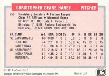 1991-92 ProCards Tomorrow's Heroes #258 Chris Haney Back