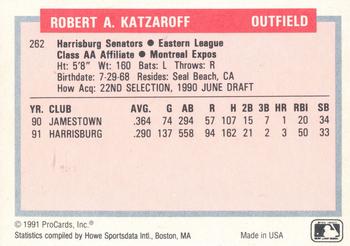1991-92 ProCards Tomorrow's Heroes #262 Rob Katzaroff Back