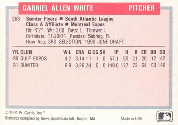 1991-92 ProCards Tomorrow's Heroes #268 Gabe White Back