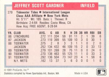 1991-92 ProCards Tomorrow's Heroes #279 Jeff Gardner Back