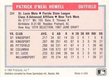 1991-92 ProCards Tomorrow's Heroes #284 Pat Howell Back