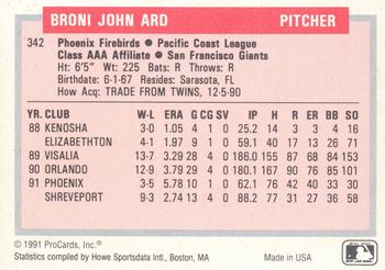 1991-92 ProCards Tomorrow's Heroes #342 Johnny Ard Back
