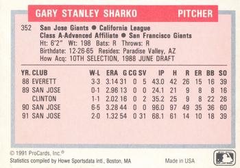 1991-92 ProCards Tomorrow's Heroes #352 Gary Sharko Back