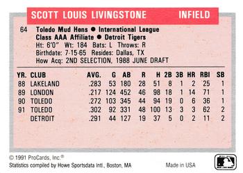 1991-92 ProCards Tomorrow's Heroes #64 Scott Livingstone Back