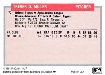 1991-92 ProCards Tomorrow's Heroes #72 Trever Miller Back