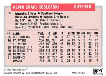 1991-92 ProCards Tomorrow's Heroes #74 Kevin Koslofski Back