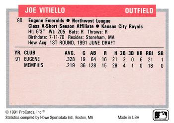1991-92 ProCards Tomorrow's Heroes #80 Joe Vitiello Back