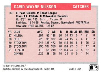 1991-92 ProCards Tomorrow's Heroes #83 Dave Nilsson Back