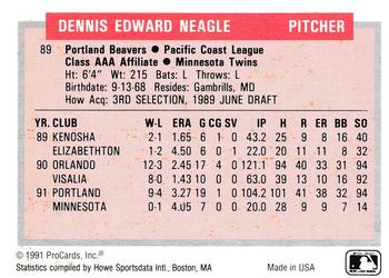 1991-92 ProCards Tomorrow's Heroes #89 Denny Neagle Back