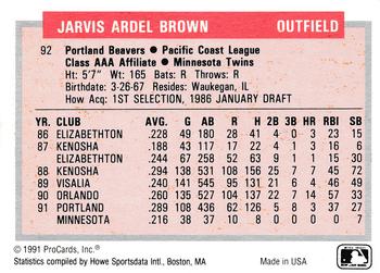 1991-92 ProCards Tomorrow's Heroes #92 Jarvis Brown Back