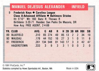 1991-92 ProCards Tomorrow's Heroes #9 Manny Alexander Back