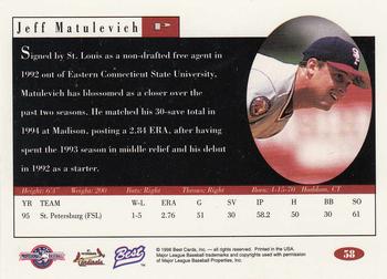 1996 Best #58 Jeff Matulevich Back