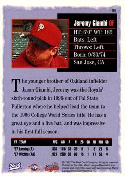 1997 Best #99 Jeremy Giambi Back