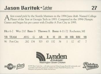 1997 Best Tacoma Rainiers #27 Jason Varitek Back