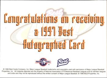1997 Best - Autographs Autograph Series #NNO Andre King Back