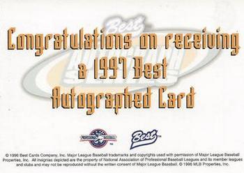 1997 Best - Autographs Prospect Series #NNO Tim Belk Back