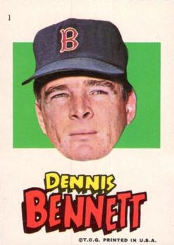 1967 Topps Stickers Boston Red Sox #1 Dennis Bennett Front