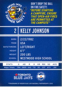 2012 Swing Into Summer Safety Toronto Blue Jays #NNO Kelly Johnson Back
