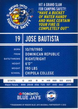 2012 Swing Into Summer Safety Toronto Blue Jays #NNO Jose Bautista Back
