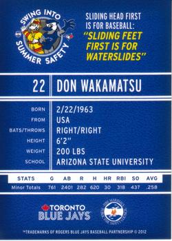 2012 Swing Into Summer Safety Toronto Blue Jays #NNO Don Wakamatsu Back
