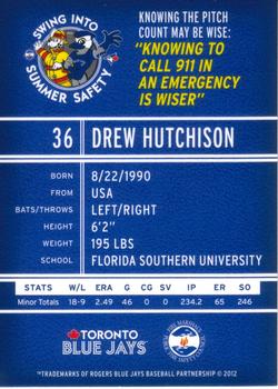2012 Swing Into Summer Safety Toronto Blue Jays #NNO Drew Hutchison Back