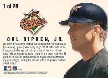 1996 Fleer - Team Leaders #1 Cal Ripken, Jr. Back