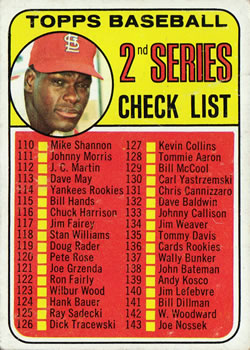 1969 Topps #107 2nd Series Check List: 110-218 (Bob Gibson) Front