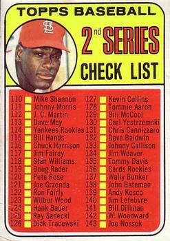 1969 Topps #107 2nd Series Check List: 110-218 (Bob Gibson) Front