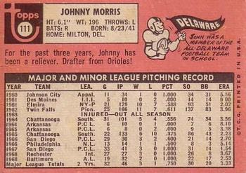 1969 Topps #111 Johnny Morris Back