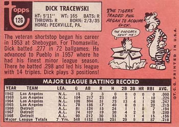 1969 Topps #126 Dick Tracewski Back