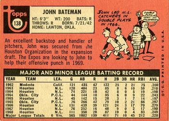 1969 Topps #138 John Bateman Back