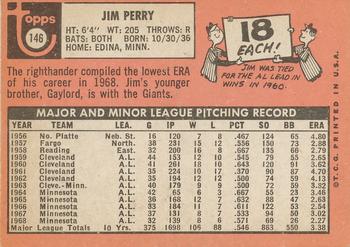 1969 Topps #146 Jim Perry Back