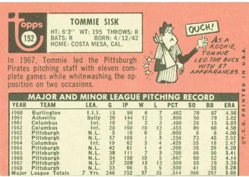 1969 Topps #152 Tommie Sisk Back