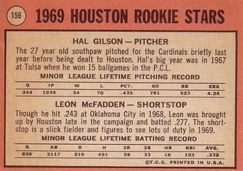 1969 Topps #156 Astros 1969 Rookie Stars (Hal Gilson / Leon McFadden) Back