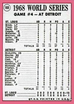 1969 Topps #165 World Series Game #4 - Brock's Lead-Off HR Starts Cards' Romp Back