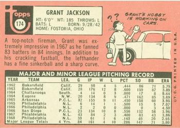 1969 Topps #174 Grant Jackson Back