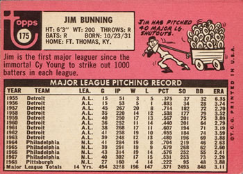 1969 Topps #175 Jim Bunning Back